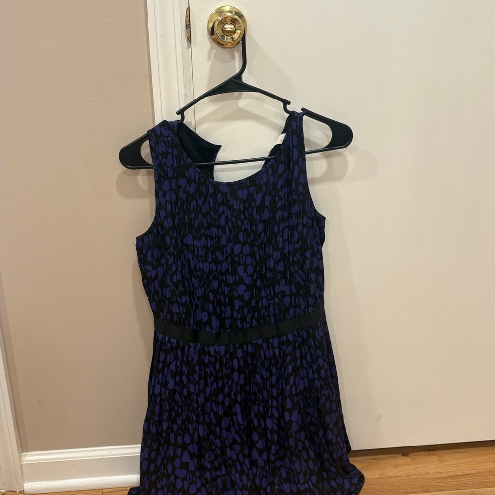 LOFT Black and Blue Patterned Dress